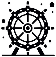 Detailed isolated black ship wheel illustration against a stark white backdrop