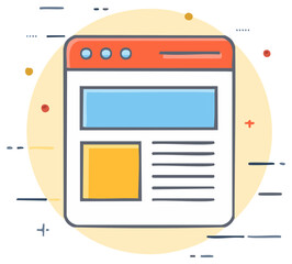 Flat design digital webpage layout with content blocks and navigation buttons