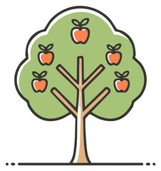 Stylized green apple tree with ripe red fruits on branches simple vector icon illustration