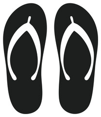 Black and White Silhouette of Beach Sandals, Summer Flip Flops Icon Footwear Design