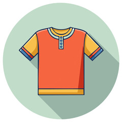 Vibrant orange and yellow short sleeve henley shirt icon flat design