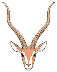 Gazelle Head with Majestic Horns Front Facing Portrait Illustration
