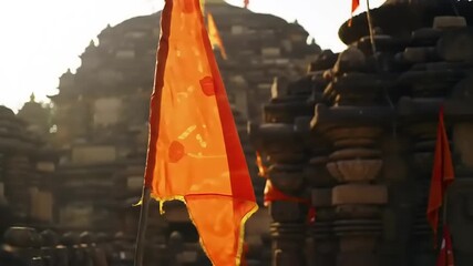 Indian Temple with Flags with Sunset, and Holy Place.