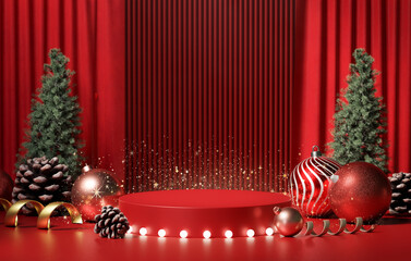 Christmas festive arrangement with vibrant decor and sparkling elements. 3D render illustration