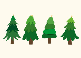 A festive set of Christmas trees vector flat illustration for your December celebration card design