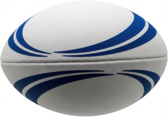 White rugby ball blue stripes isolated on a transparent background