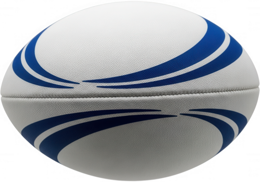 White rugby ball blue stripes isolated on a transparent background