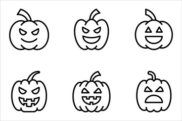 Halloween pumpkin icon set, Jack o lantern icon, scary halloween concept, vector illustration on white background