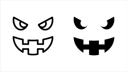 Scary monster faces icon set. Jack o lantern face halloween pumpkin concept vector illustration on white background