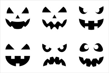 Scary monster faces icon set. Jack o lantern face halloween pumpkin concept vector illustration on white background