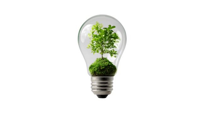 green energy concept with a light bulb isolated on a Transparent background PNG