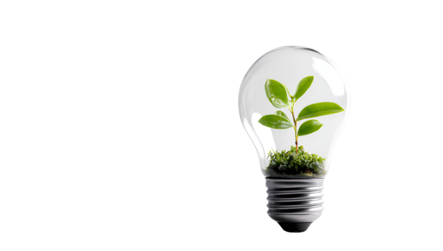  green energy concept with a light bulb isolated on a Transparent background PNG