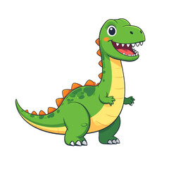 Fototapeta premium Friendly Green Cartoon Dinosaur with Orange Spikes Smiling Happily on a Plain White Background Cheerful and Playful Character Illustration