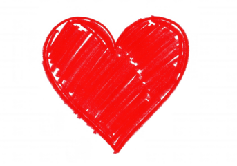 Red heart drawn with crayon isolated on a transparent background