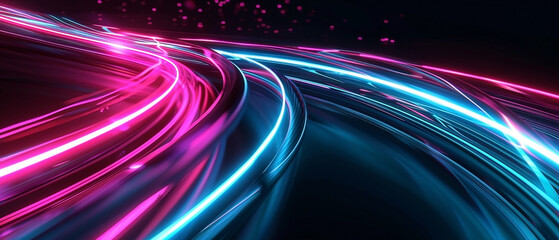 Vibrant Neon Trails: Dynamic Abstract Lines of Light and Color on Dark Backdrop