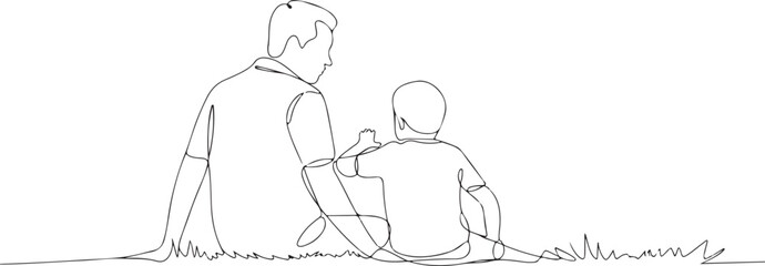 Father and Son Sitting Together One Line Art  Minimal Continuous Line Drawing of Family Bond