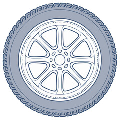 Fototapeta premium Car Tire Illustration Featuring Tread Design and Wheel Rim Styling
