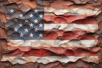 American Flag Designed with Shredded Rusty Metal Textures and Layers of Weathered Paint