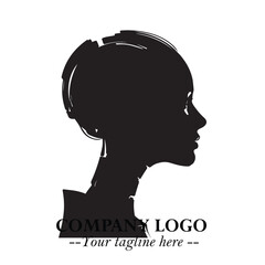 Head of Beautiful Woman as Robot Logo Symbol in Black on the White Background Futuristic Design