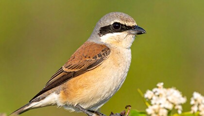 A perched bird with patterned feathers and a black eye mask