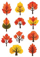 Autumnal Tree Collection - Vibrant Fall Foliage in Vector Illustration.