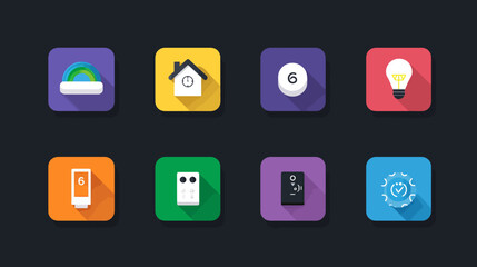 Vector Icon Set of Smart Home Devices and Technology in Flat Style with Bright Colors