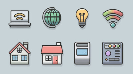 Minimalist Vector Icon Set of Smart Home and Connectivity Symbols in Contemporary Style