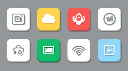 Vector Icon Set of Connectivity and Technology Symbols in Flat Style with Bright Colors