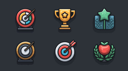 Vector Icon Set of Achievement and Reward Symbols in Modern Flat Style with Bright Colors