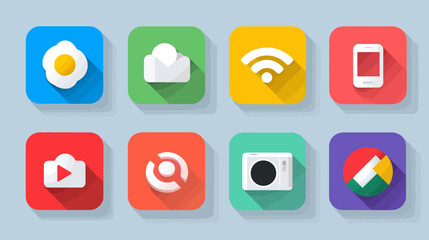 Vector Icon Set with Social Media and Technology Symbols in Flat Modern Style