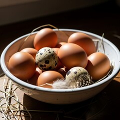 Bowl of Eggs - A Rustic Still Life with Brown and Speckled Eggs.