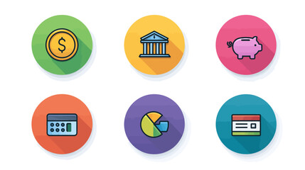 Vector Icon Set with Financial Banking and Business Symbols Modern Flat Style Bright Colors