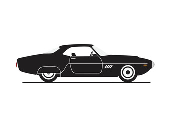 Sleek Black Classic Car Illustration on White Background.