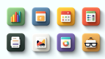 Colorful Flat Vector Icon Set with Data Charts Graphs and Analytics in Modern Minimalist Style