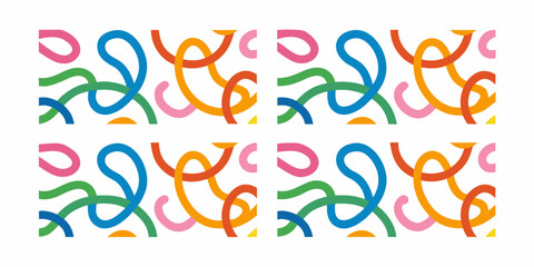 Playful abstract pattern with colorful curved lines and organic shapes on white background