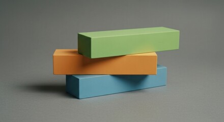 Three Rectangular Foam Blocks Stacked Together On Gray Background With Soft Lighting