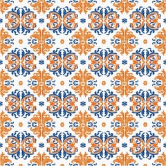 Traditional Ukrainian Embroidery Pattern Blue and Orange Floral Motif Repeating Seamless Background