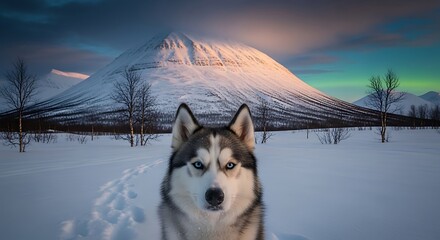Huskys Gaze - A Winter Portrait in the Arctic Landscape.