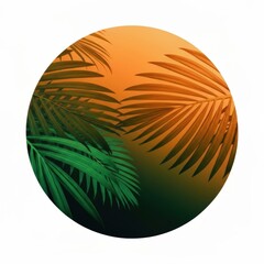 Tropical Palm Leaves Silhouette in a Circular Gradient Sky at Sunset