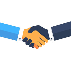 Close Up of a Handshake Agreement with Orange and Black Hands on a White Background