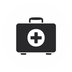 Obraz premium Medical first aid kit icon with white cross symbol on black background