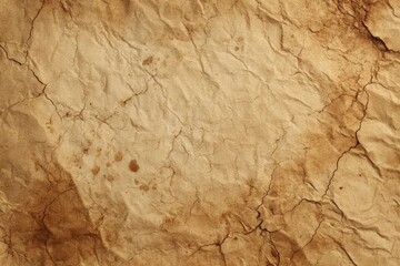 A richly textured background of aged, crumpled paper featuring a warm, sepia-toned hue with prominent creases, wrinkles, and dark, intricate cracks. Subtle discoloration and stain marks add to its aut