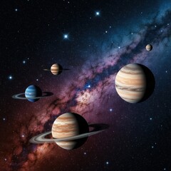 Vast Galaxy With Numerous Planets And Stars Detailed Cosmic Background With Swirling Nebula Colors And Celestial Bodies