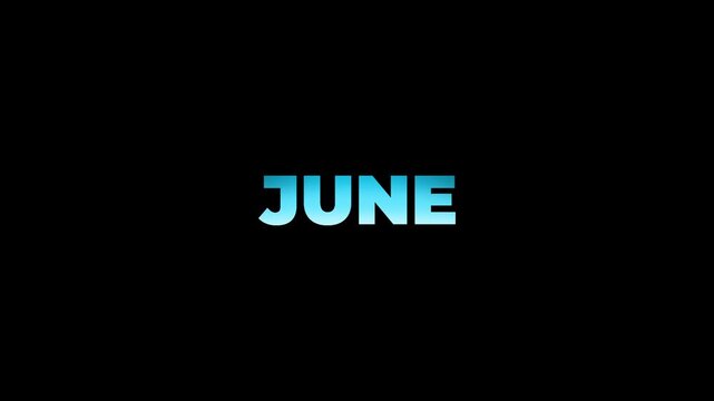 Vibrant June Text Animation, Dynamic Blue Gradient Title Reveal with Green Screen and Dark Background for Summer Seasonal Video Production