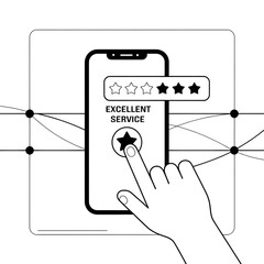 “User Tapping Excellent Service Rating on Smartphone Screen – Customer Experience and Feedback App Concept”
