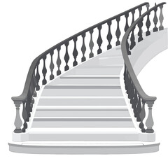 Elegant Gray Scale Staircase with Intricate Railing Design and Smooth Gradient Lighting Interior Architecture Rendered in Clean Vector Style