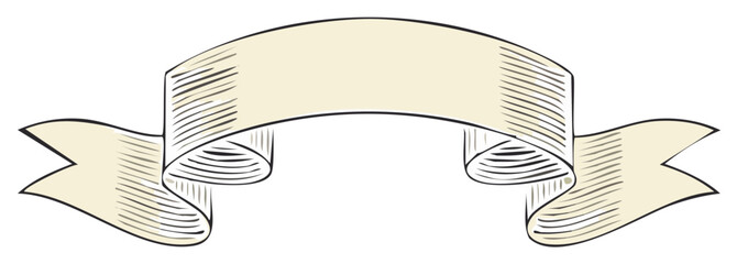 Vintage ribbon banner scroll with hand drawn sketch illustration