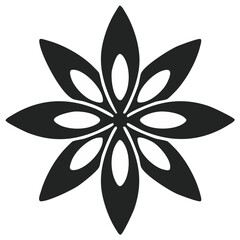 Black Flower Shape Vector Illustration, Simple Geometric Design, Floral Element