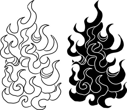 Chinese cloud vector for coloring book and printing on white background.Traditional Japanese culture element for tattoo design and idea.Fire vector for T-shirt.Traditional japanese fire for tattoo.