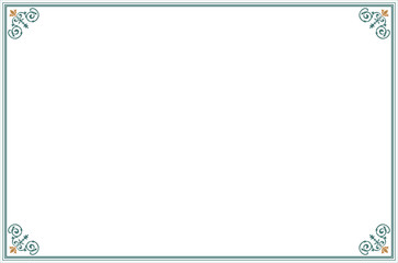 Vintage Ornate Rectangular Decorative Frame Border - Green and Red Scrollwork Design. 1119